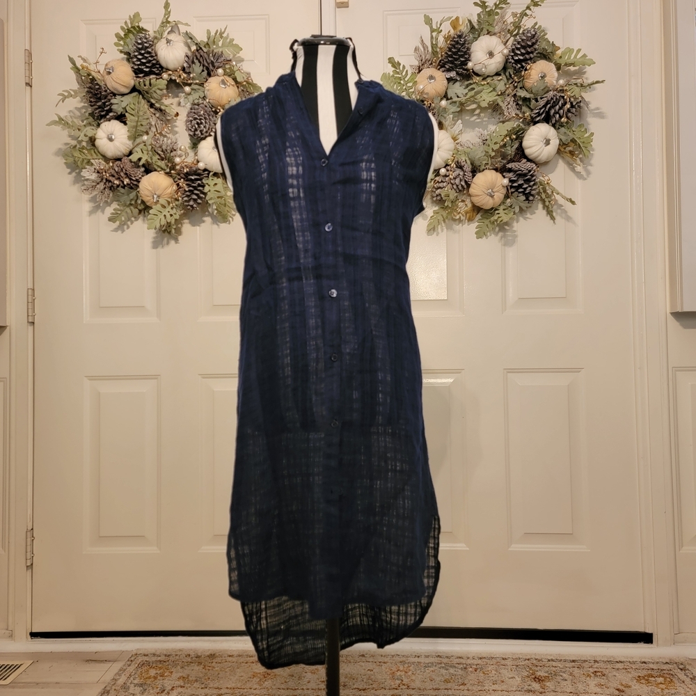 Eileen Fisher XS Linen Sleeveless Tunic Navy Lightweight Layering Dress - Picture 2 of 11